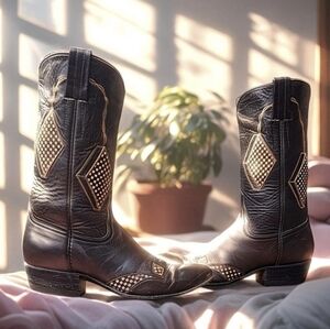 Vintage Laramie Rockabilly Style Inlay Cowboy Western Boots Women's Size 6.5M